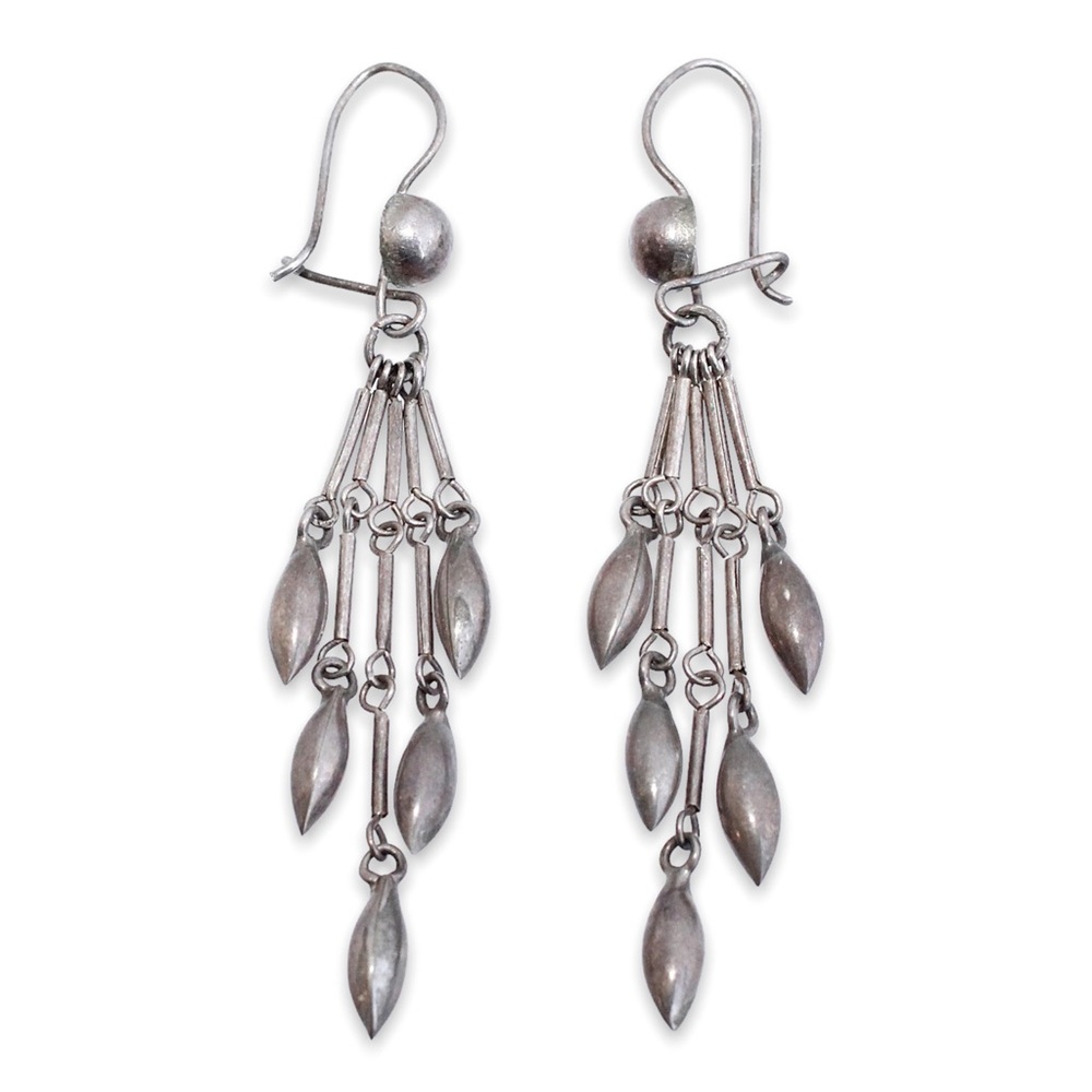 Sterling Silver Fringe Dangle Earrings Long Waterfall Chandelier Bohemian